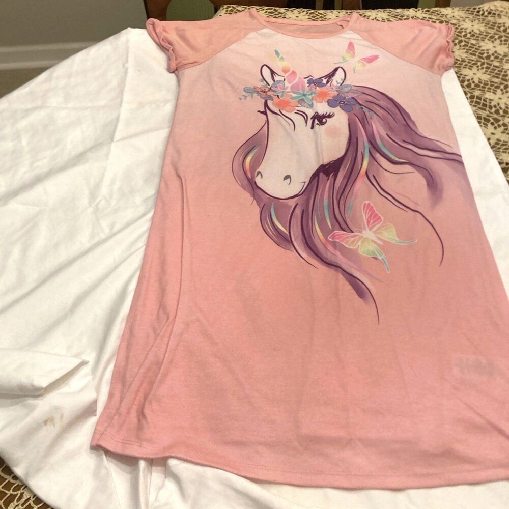 Wonder Nation Girls XL Plus 14/16 Unicorn Cap Sleeve Sleep Nightgown Pink
